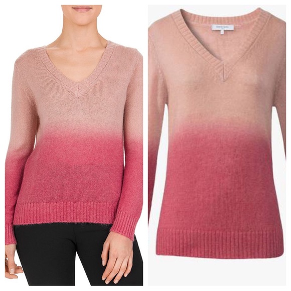 Gerard Darel Paris Womens Wool Mohair Pink Dip-Dyed Ombre V-Neck Sweater Size 4 - Picture 2 of 11